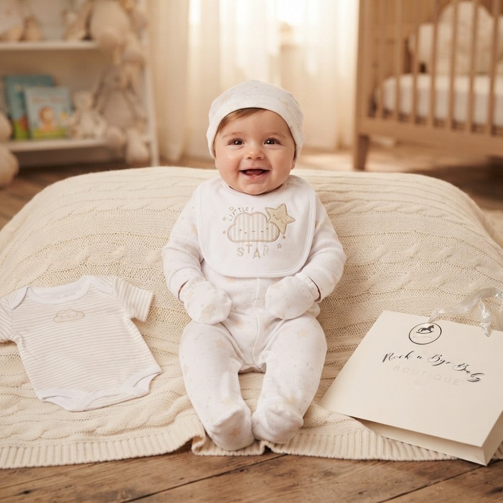 H13228: Baby Unisex "Litttle Star" 6 Piece Mesh Bag Gift Set (NB-6 Months) H13228: Baby Unisex "Litttle Star" 6 Piece Mesh Bag Gift Set (NB-6 Months)